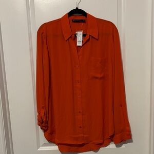 Orange Button-Up Blouse